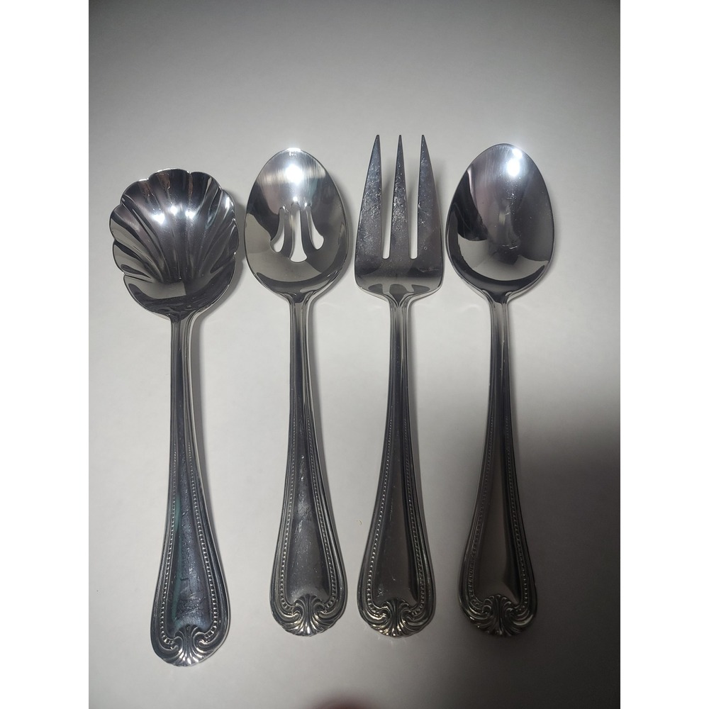 Reed & Barton Royal Shell 18/10 Stainless Serving Set 4pc Fork Spoons hostess